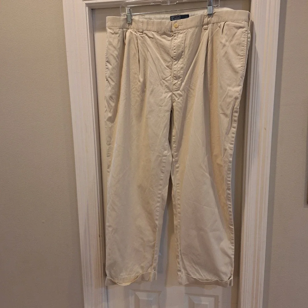 Vtg 90s Polo Ralph Lauren Hammond Pant Mens 42x30 (40x28) Khaki Pleated Cuffed